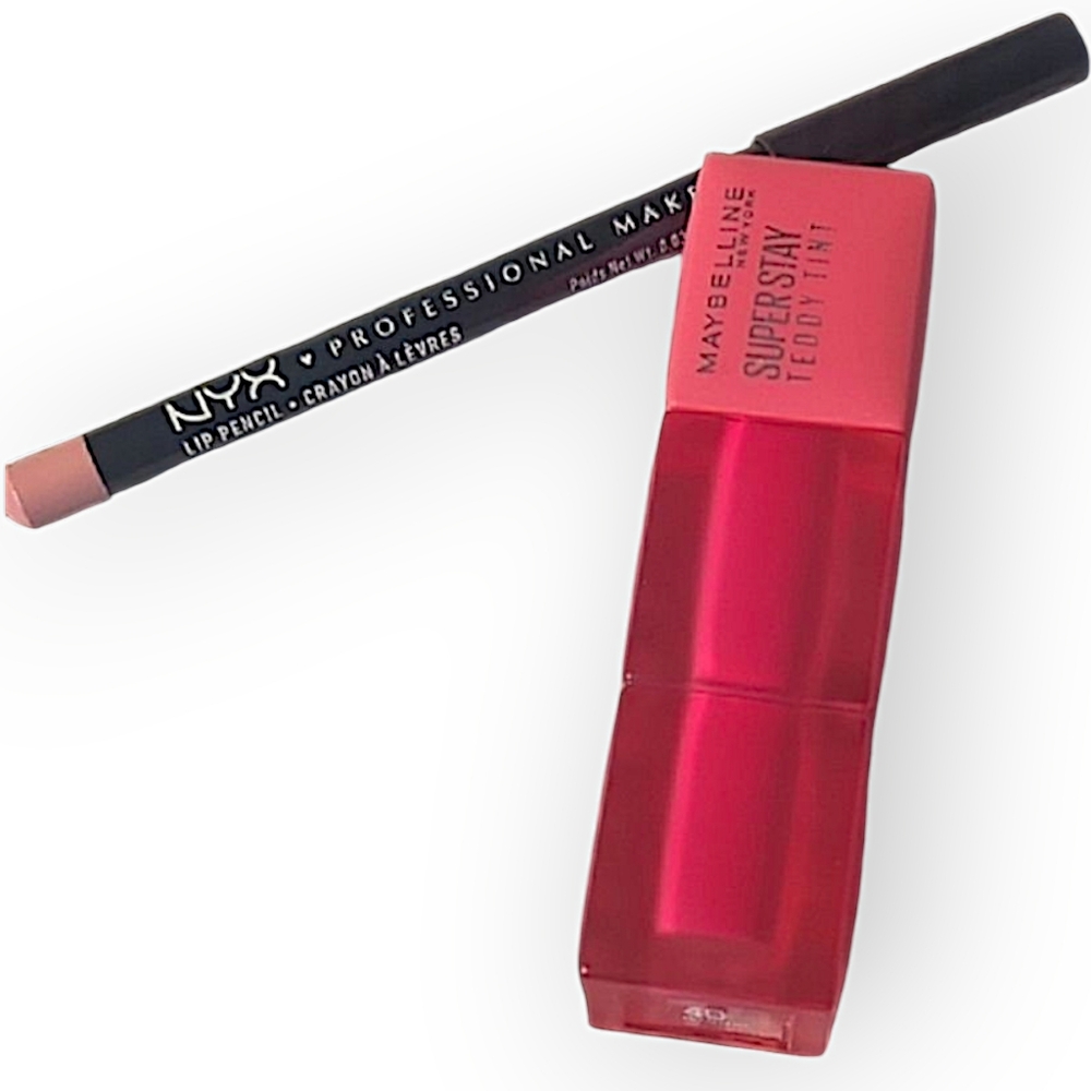 NYX Lip Liner and Maybelline Super Stay Teddy Tint Lip Combo - Pink - Picture 1 of 4